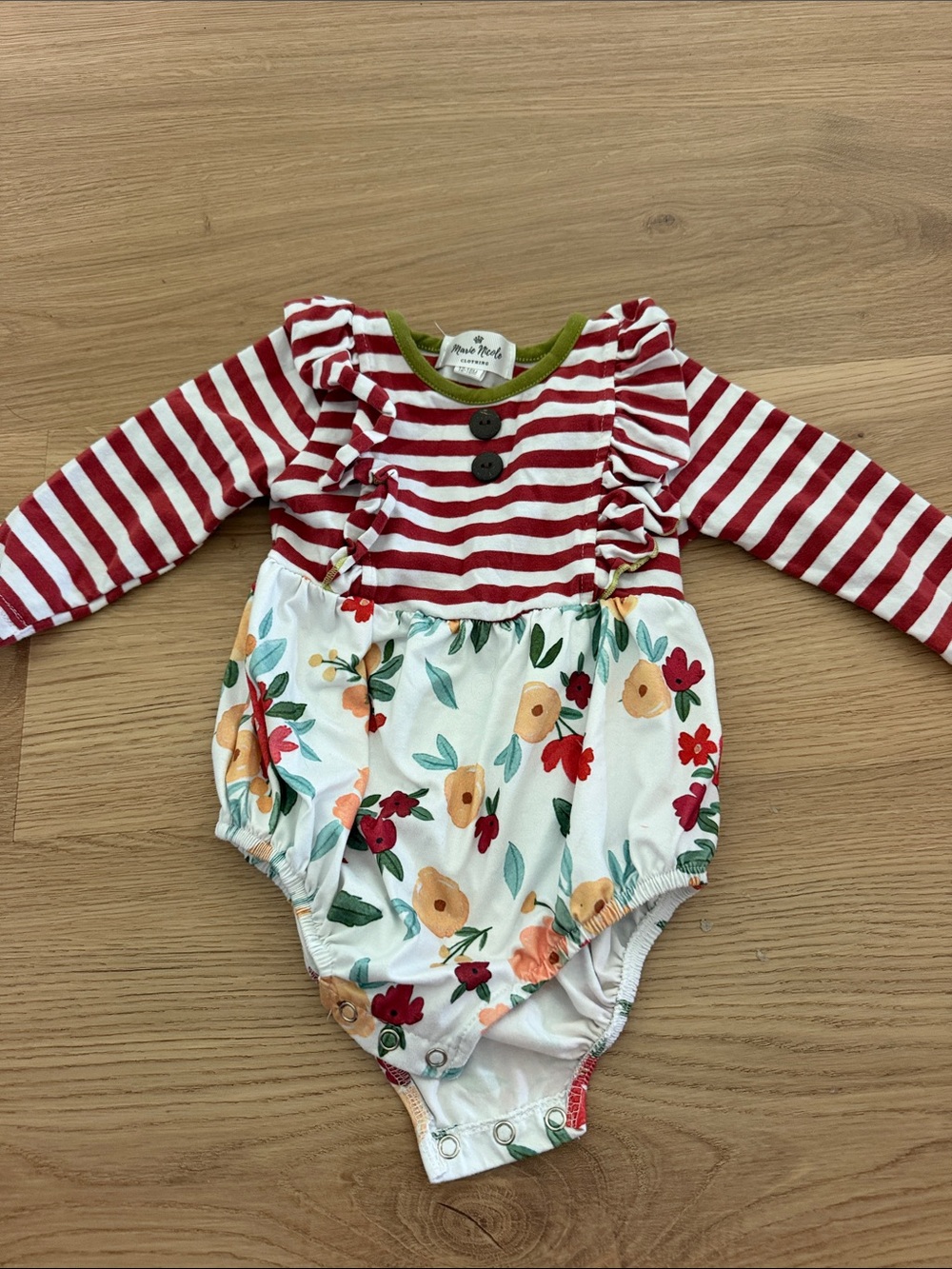 Striped Red & White Floral One-Piece Bodysuit by Posh Peanut